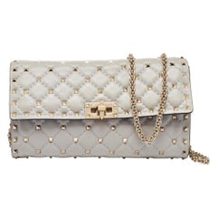 Valentino Grey Leather Rockstud Spike Chain Shoulder Bag