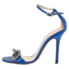 Jimmy Choo Blue Satin Tamsyn Ankle Strap Sandals Size 35.5
