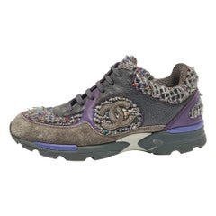 Chanel Multicolor Leather and Tweed CC Lace Up Sneakers Size 37.5