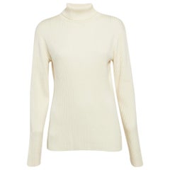 Victoria Victoria Beckham Creme Rippe stricken Knöpfe Detail Rollkragenpullover S