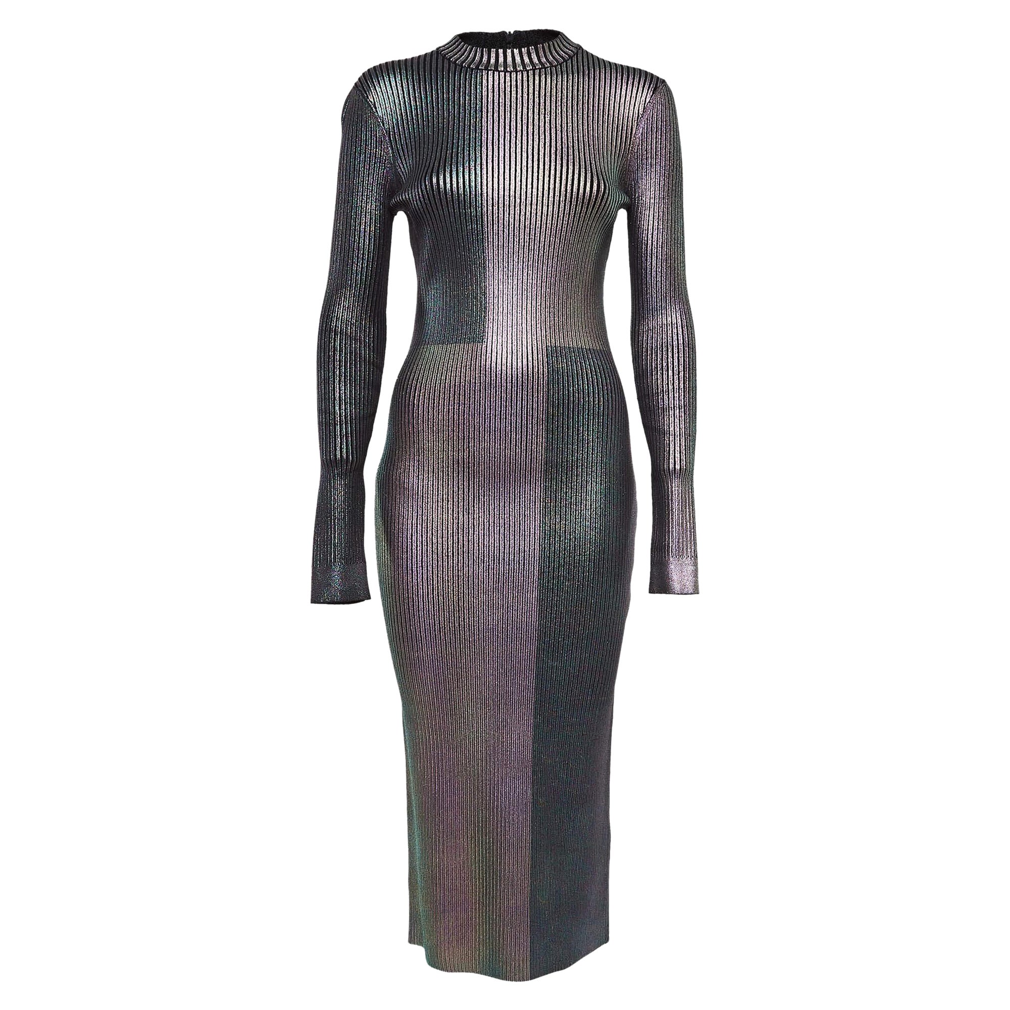 Christopher Kane - Robe moulante en maille côtelée imprimée feuilles multicolores M