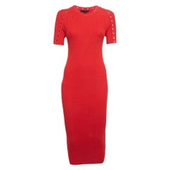 Alexander Wang Rotes Bodycon-Kleid aus Rippenstrick mit Nieten M