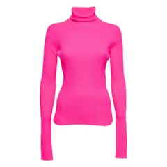 Balenciaga Neon Pink Rib Knit Turtleneck Sweater M