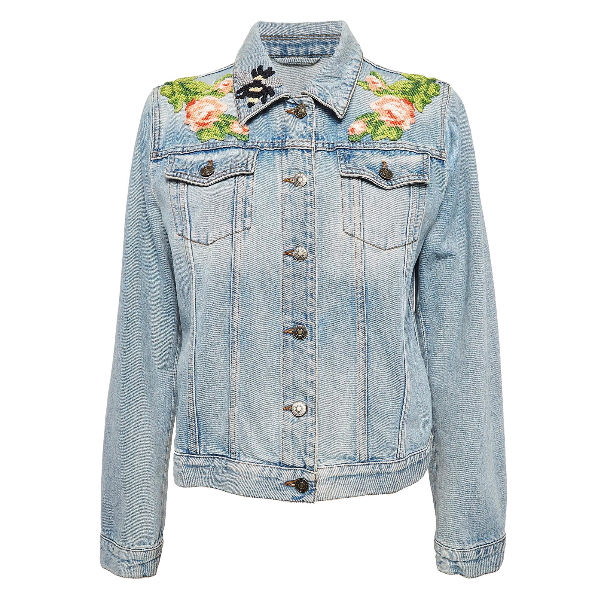 Veste en jean brodée bleue Gucci M