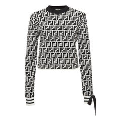 Fendi Monochrome Zucca Jacquard Knit Crop Felpa L
