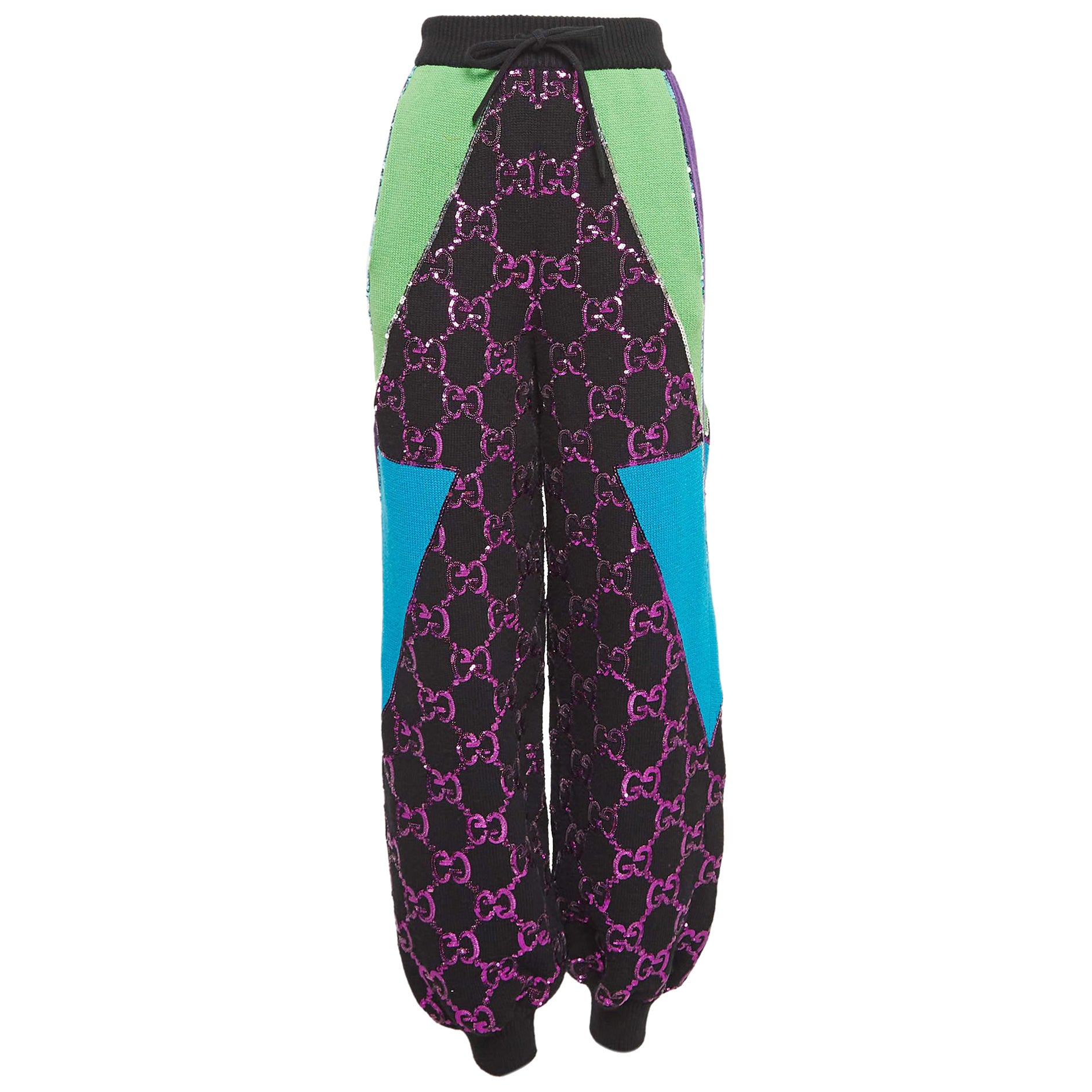 Gucci Black GG Sequin Rib Knit Sweatpants XS For Sale