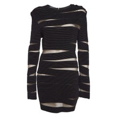 Balmain Mini Vestido Negro de Punto Abierto de Manga Larga L