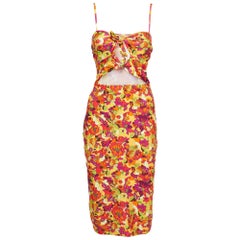 Adriana Degreas Multicolor Fruits Print Jersey Cut-Out Short Dress L