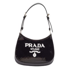 Prada Black Satin and Sequins Small Cleo Hobo
