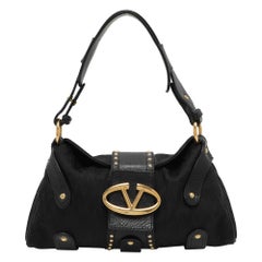 Valentino Black Canvas and Leather Embellished Satchel