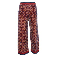 Gucci Blue/ Red Horsebit Pattern Lame Knit Crop Trousers M