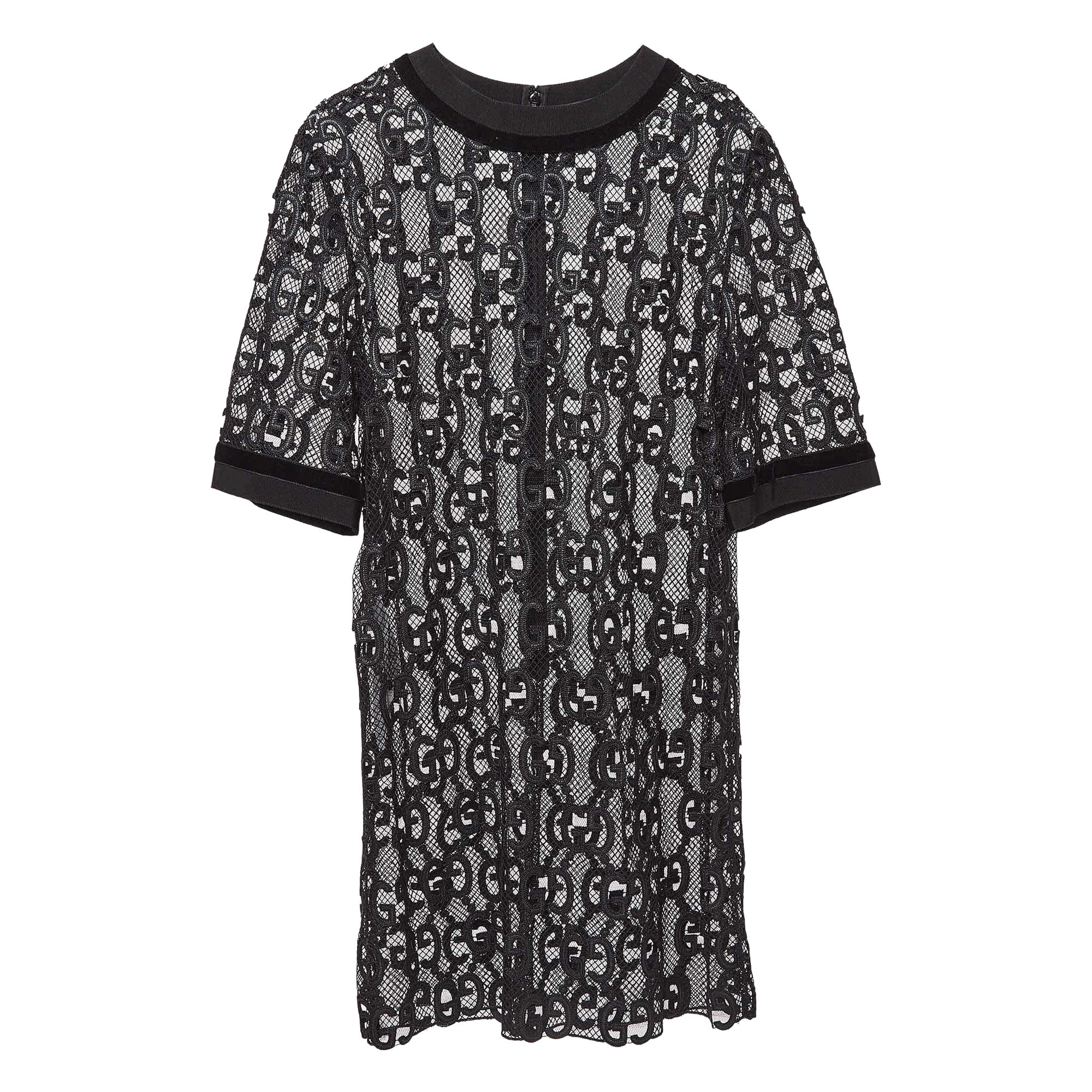 Gucci - Robe courte noire GG Macrame en dentelle M