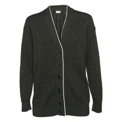 Fendi Black Zucca Jacquard Stretch Knit Button Front Cardigan M.