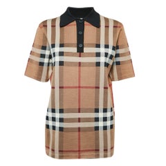 Burberry Beige Plaid Jersey Short Sleeve Polo T-Shirt XS