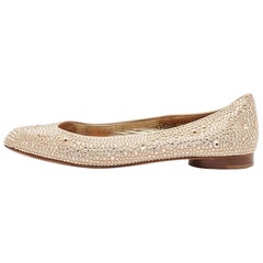 Gina Gold Satin Crystal Embellished Ballet Flats Size 39.5