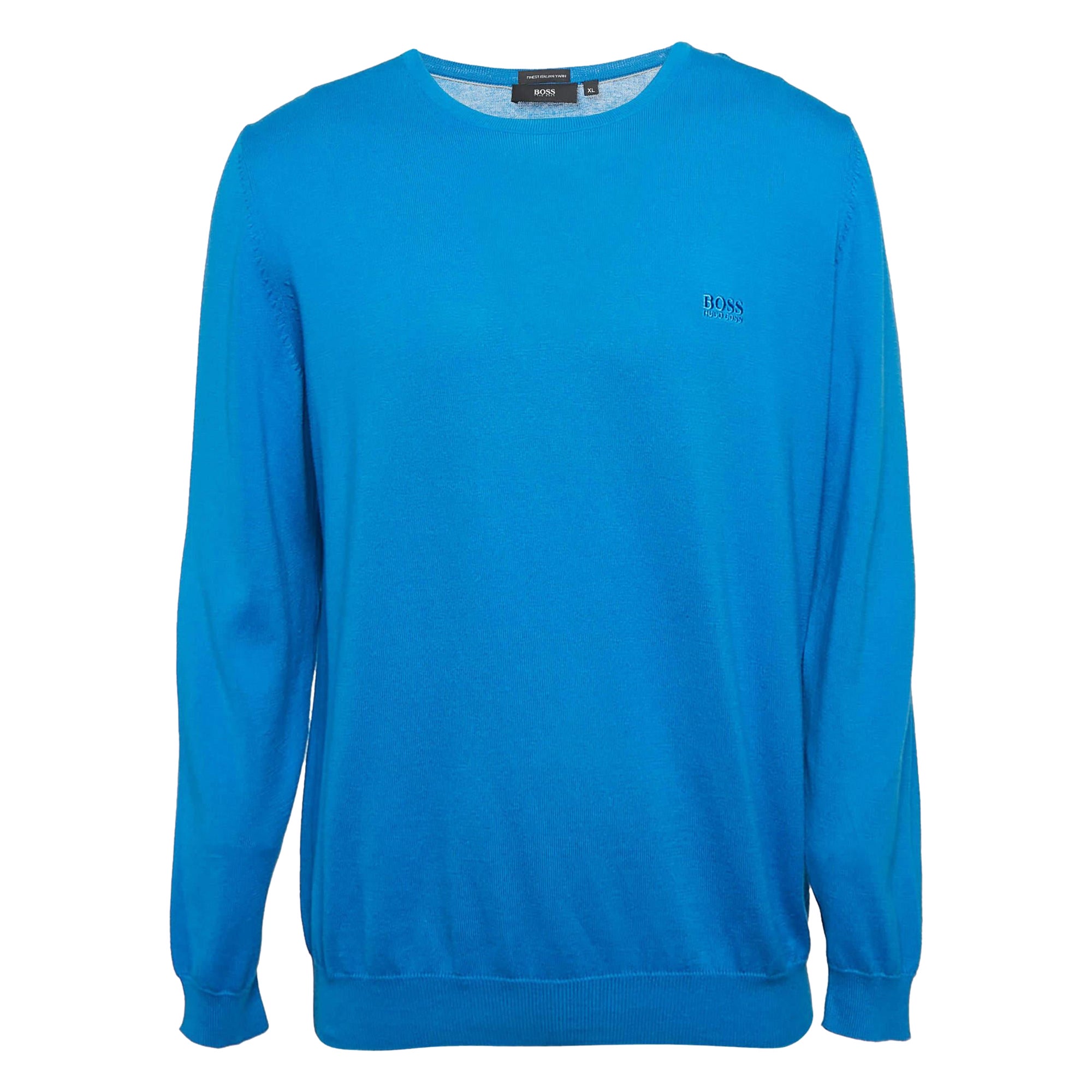 Boss Hugo Boss Blue Cotton Knit Long Sleeve Sweatshirt XL