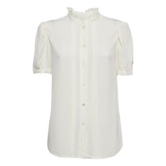 Celine Off-White Seidenmischung geraffte Bluse M