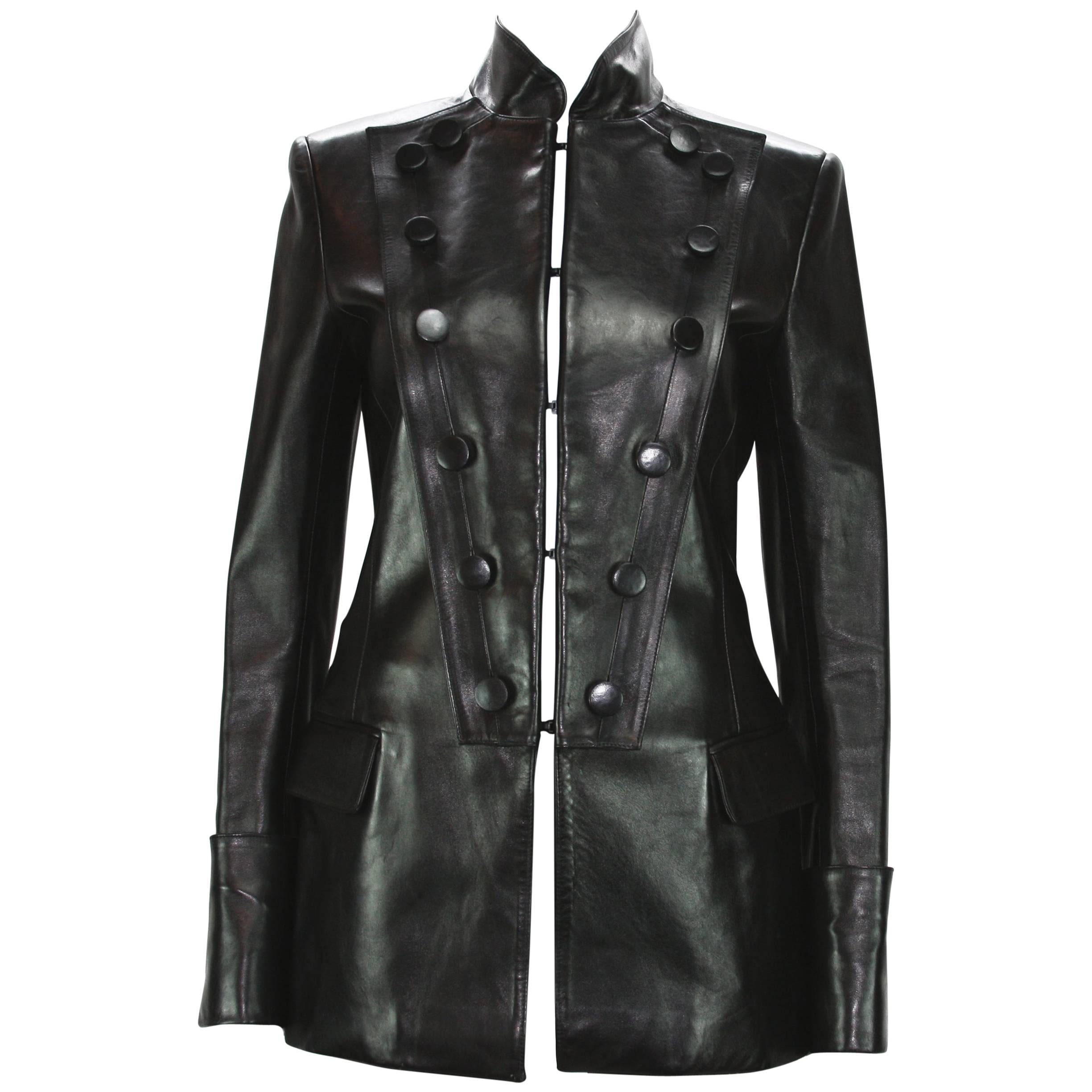  New Tom Ford for Yves Saint Laurent F/W 2001 Leather Military Jacket It 38 For Sale