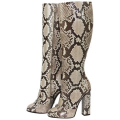 Used New GUCCI Campaign $3500 Python Horsebit High Boots Beige Brown It 37 - US 37.5