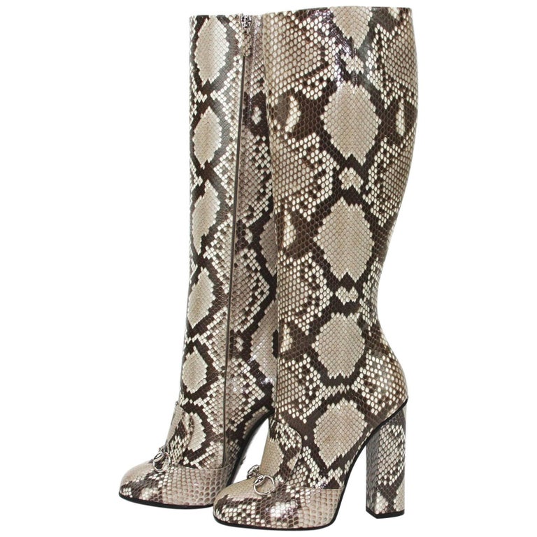 New GUCCI Campaign $3500 Python Horsebit High Boots Beige Brown It 37 - US   For Sale at 1stDibs | gucci snakeskin boots, gucci python boots, gucci  snake skin boots