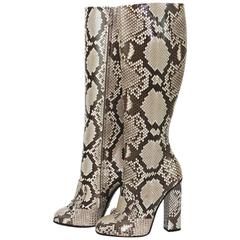 New GUCCI Campaign $3500 Python Horsebit High Boots Beige Brown It 37 - US 37.5 12