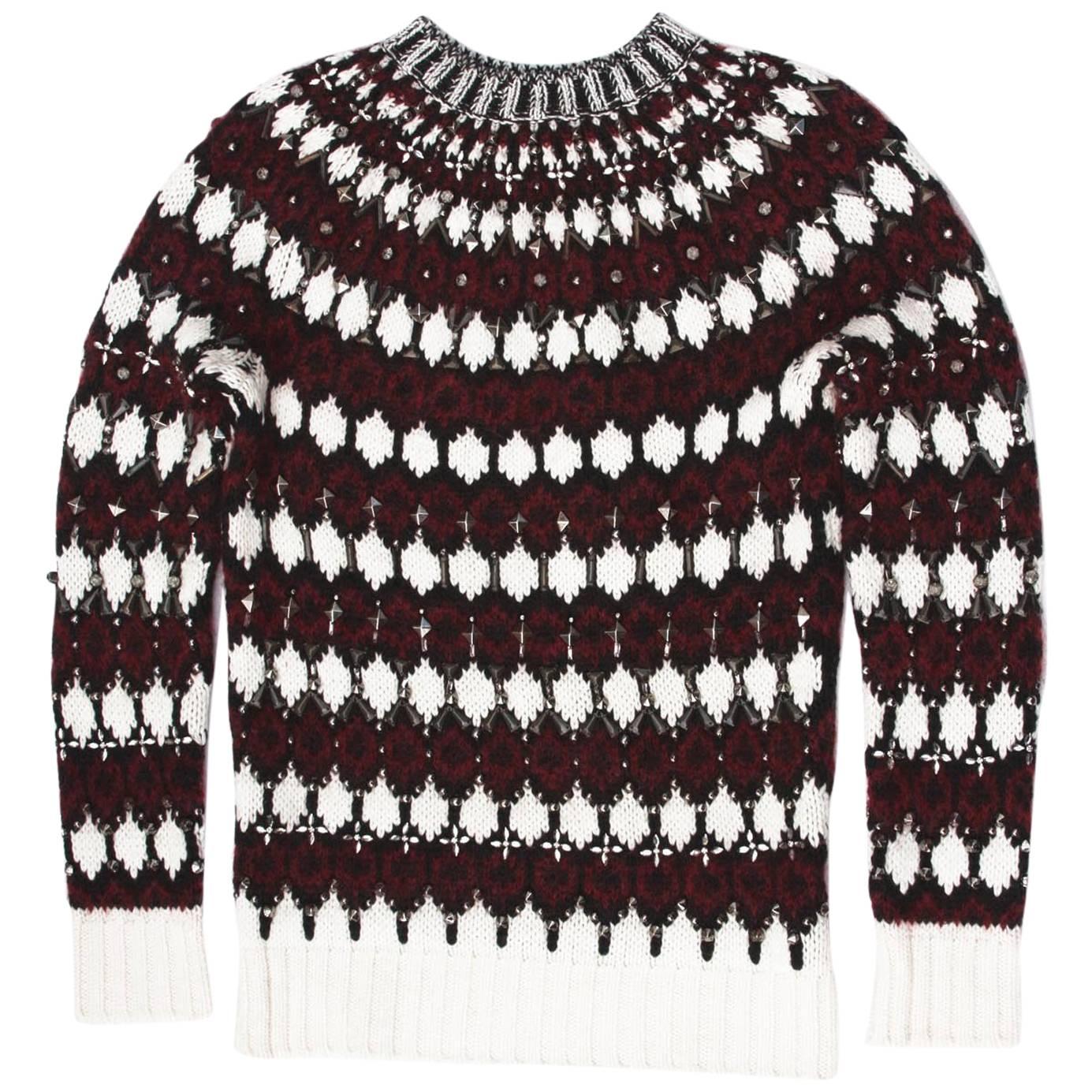 New $2100 Gucci Rich Embellished Rhinestone Metal Wool Sweater size S