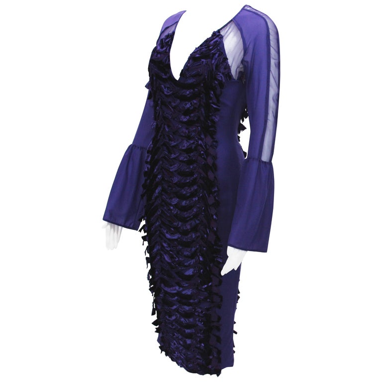 TOM FORD for GUCCI F/W 2004 COLLECTION PURPLE VELVET STRETCH DRESS 