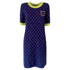 Chanel New CC Logo Patch Tartan Cashmere Dress