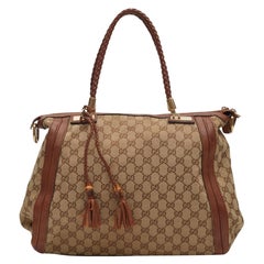 Gucci GG Monogram Canvas Braided Hanldes Bella Tote Bag Beige