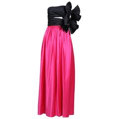 1979 Lanvin Haute Couture Pink & Black Satin Strapless Evening Gown No. 90724