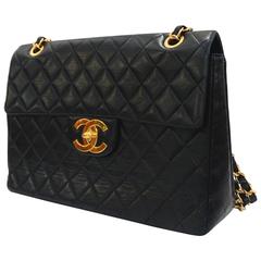 Retro Classic 1990s Chanel Lambskin Quilted Jumbo Bag