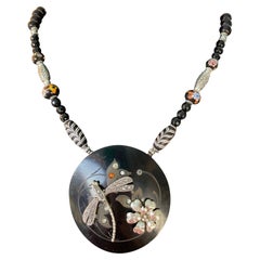 LB offers Bakelite Buckle sterling marcasite  charms vintage glass Onyx necklace