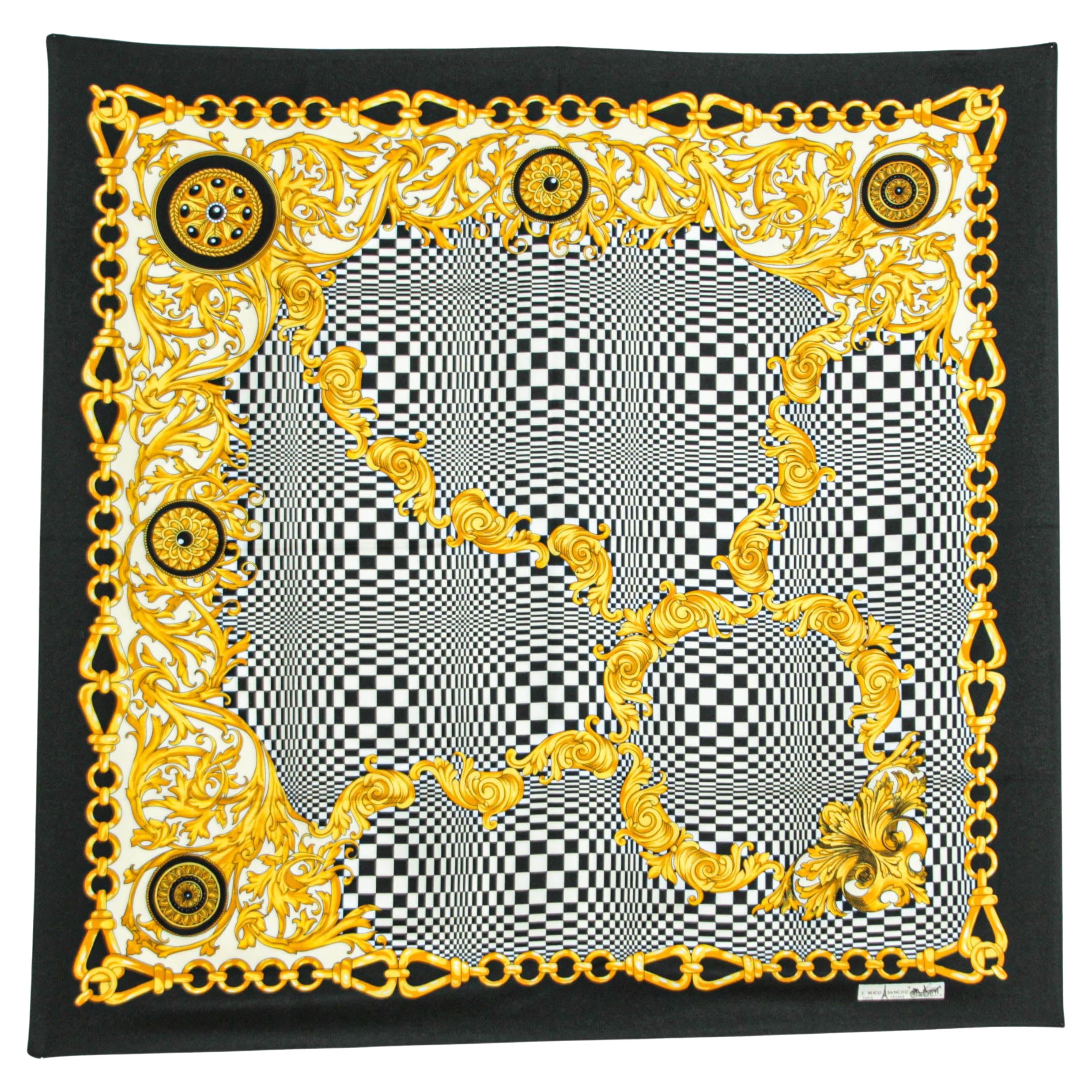 Vintage J. Mico Sancho Paris Scarf with Chain Motif Black & Gold 1980s For Sale