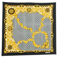 Vintage J. Mico Sancho Paris Scarf with Chain Motif Black & Gold 1980s