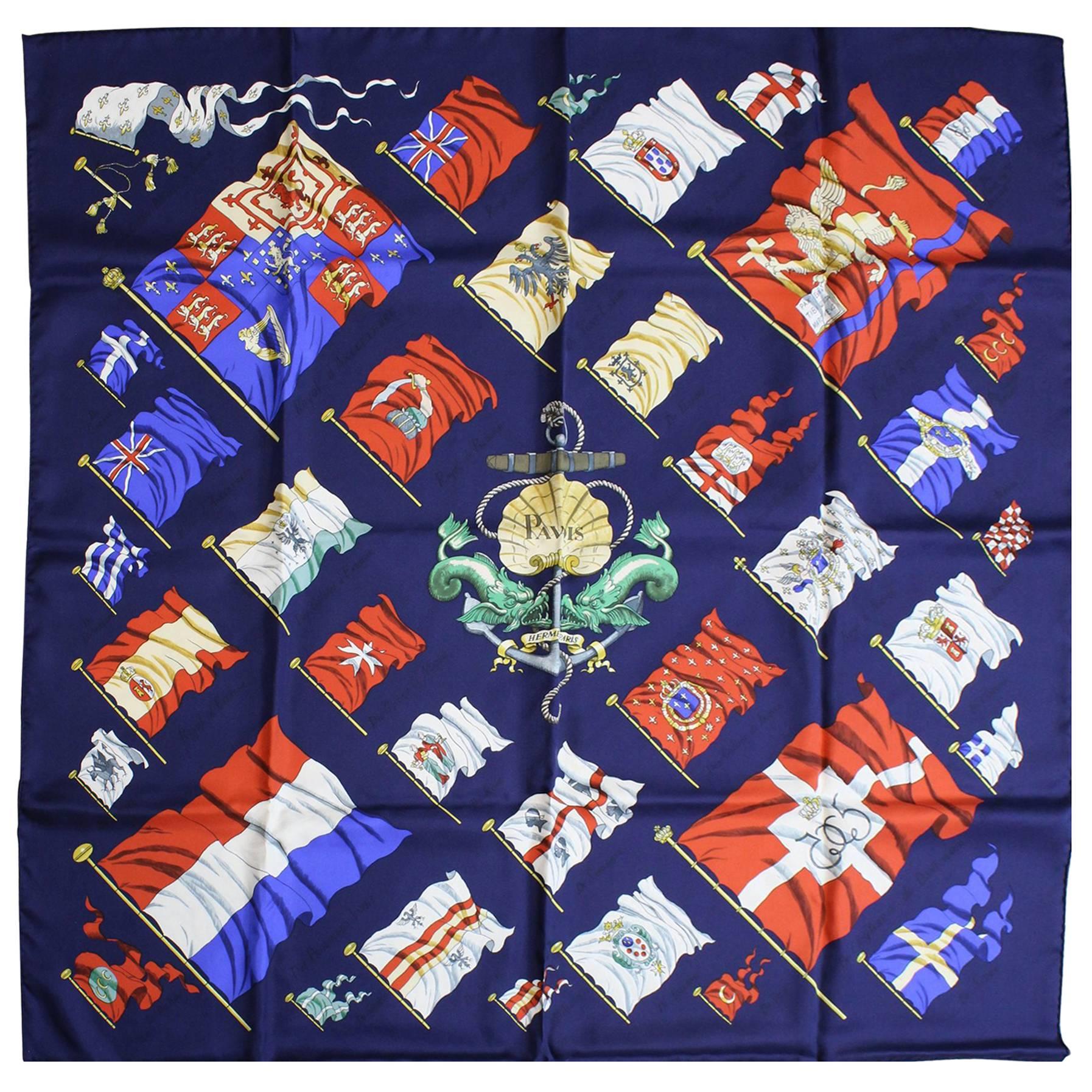 Hermes Vintage Pavois Scarf designes by Philippe Ledoux. 35 inches