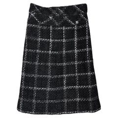 Chanel Black Checked Tweed Skirt 34 FR