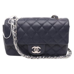 Chanel Classic Flap Rectangular Mini Navy Caviar Leather Silver Hardware