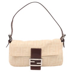 Fendi Baguette Vintage Beige Canvas Zucca Print Shoulder Bag