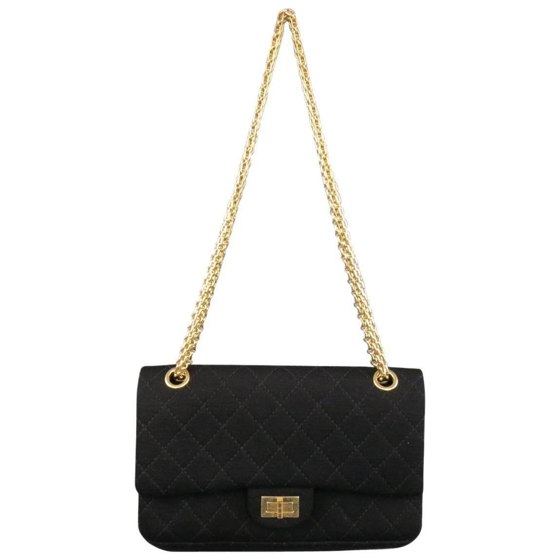 CHANEL Black Quilted Cotton Jersey Reissue 225 Gold Chain Shoulder Handbag at 1stDibs black