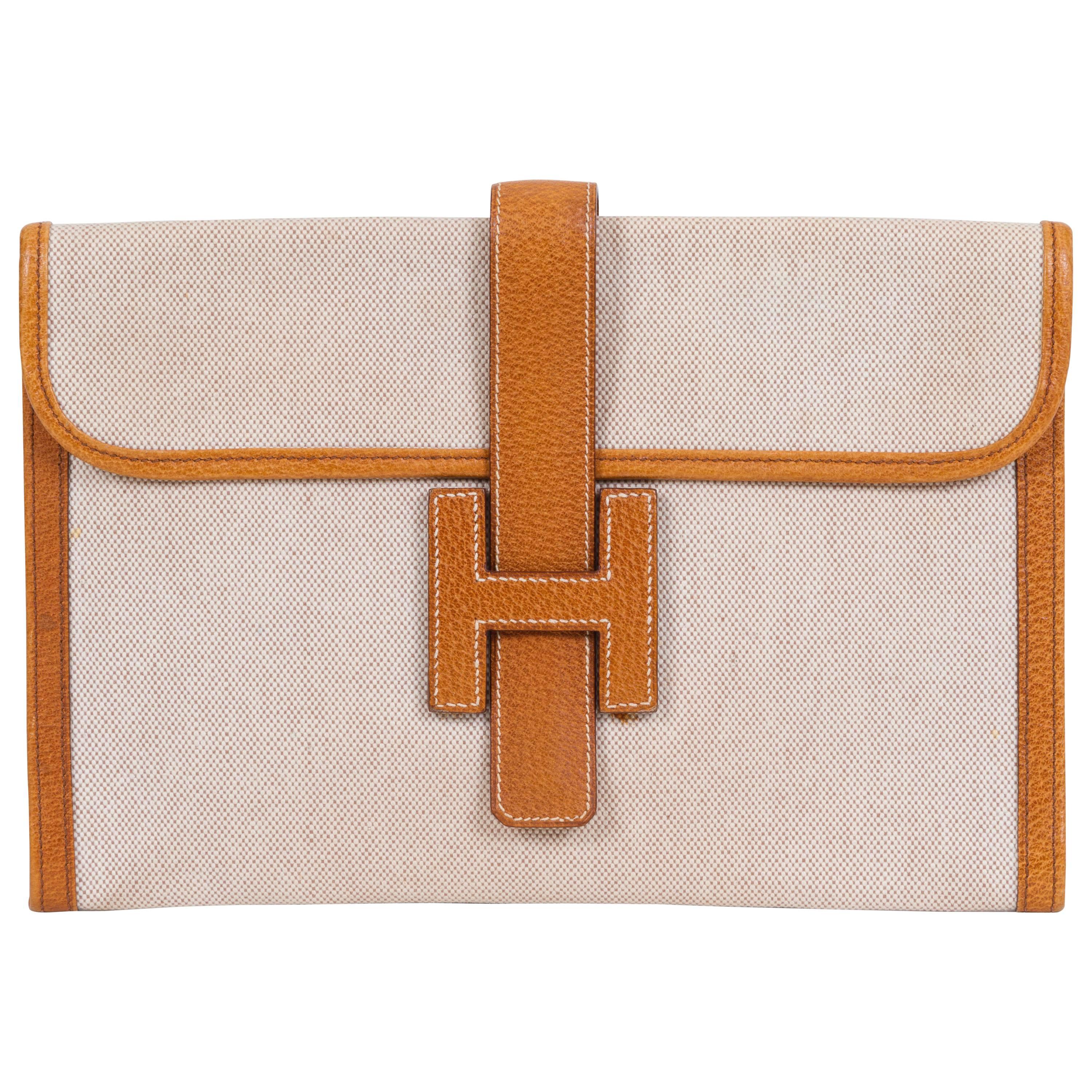 Hermes Vintage Jige Clutch Toile Brown 