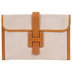 Hermes Vintage Jige Clutch Toile Brown 