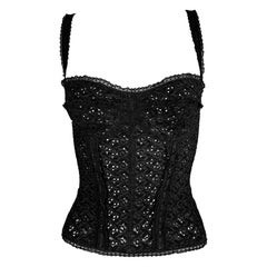 S/S 2006 Dolce & Gabbana Corset Boned Sheer Black Broderie Anglais Bustier Top