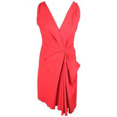 LANVIN Red Linen Blend V NECK DRESS Sleeveless SIZE 38 12