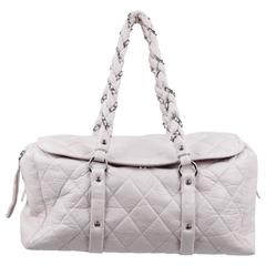 CHANEL White QUILTED Distressed Leather LADY BRAID Bag TOTE Satchel 3