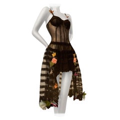 Torso Creations Sous-robe corset 3 pièces en tulle noir et dentelle et cape