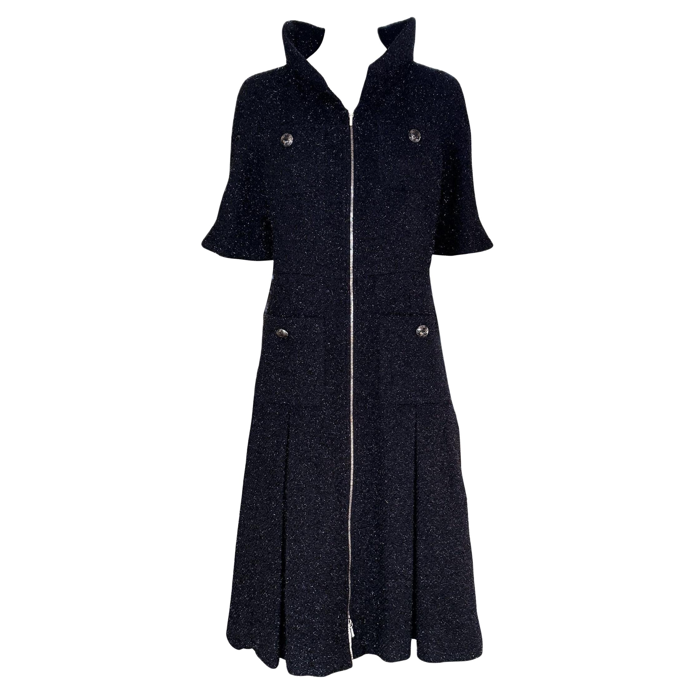 Chanel New Iconic Globalization Black Tweed Jacket Dress 40 FR For Sale