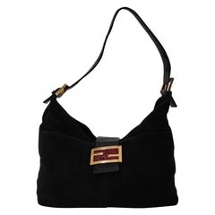 Fendi Mamma Baguette Forever Black Suede Leather Red Buckle