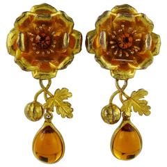 Yves Saint Laurent YSL Rive Gauche Vintage Floral Dangling Earrings