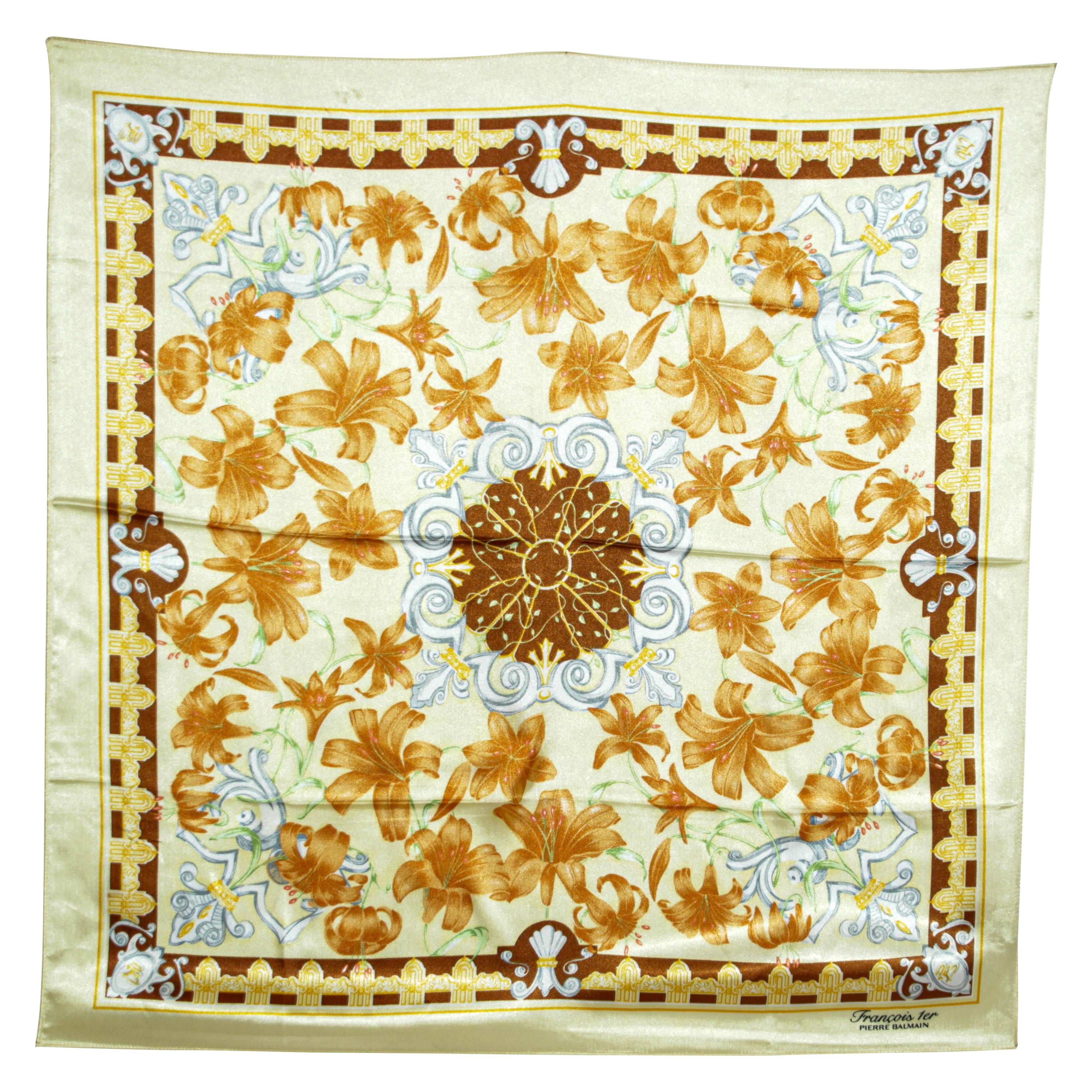 Pierre Balmain Paris François 1er Schal Gelb mit Blumenmotiv im Angebot