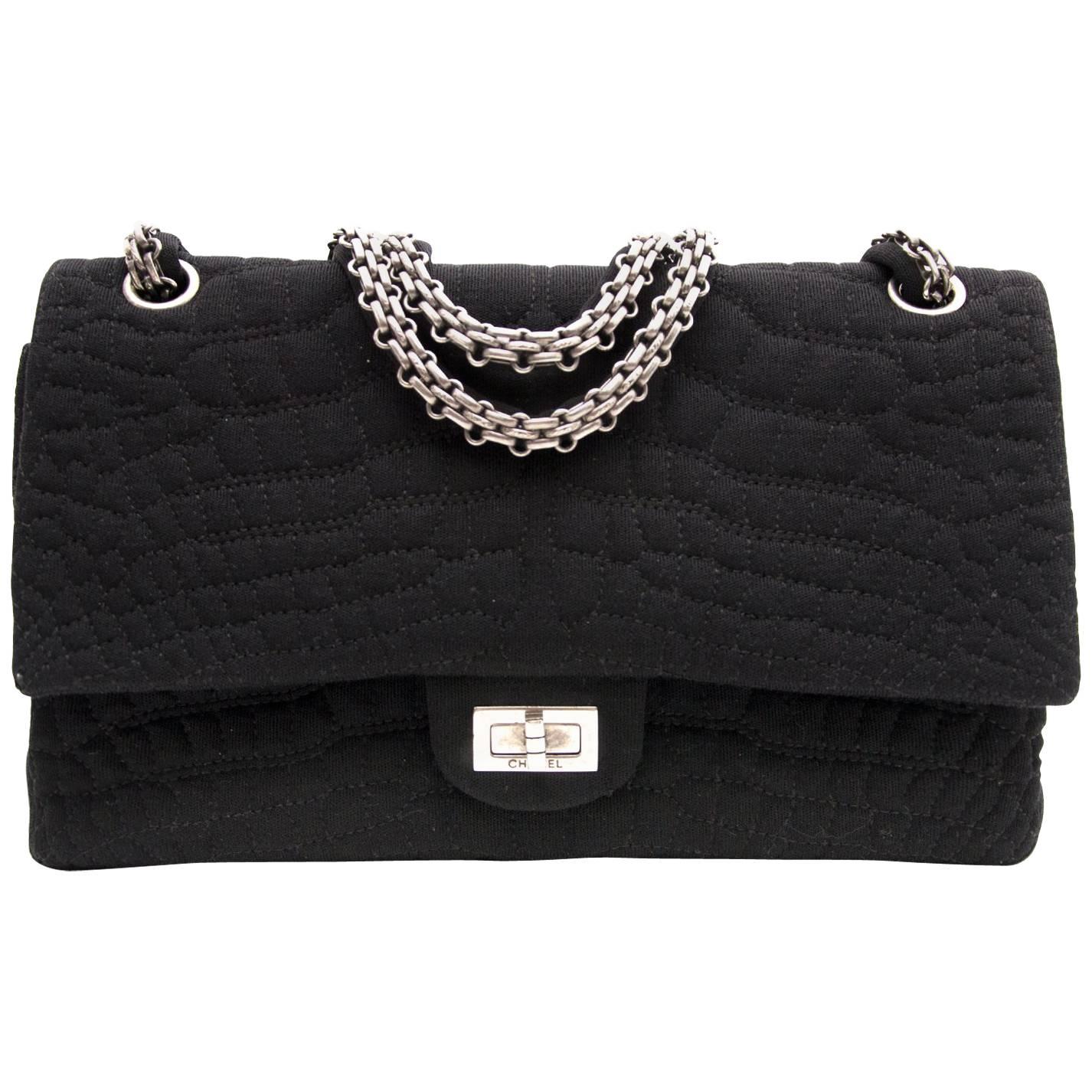 Chanel Large 2.55 Black Fabric Bag at 1stDibs chanel fabric bag